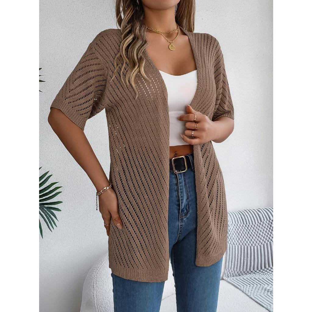 HNXC Summer Hollowed-out Short-sleeved Knitted Cardigan for Vacation Sun Protection Women's Wear