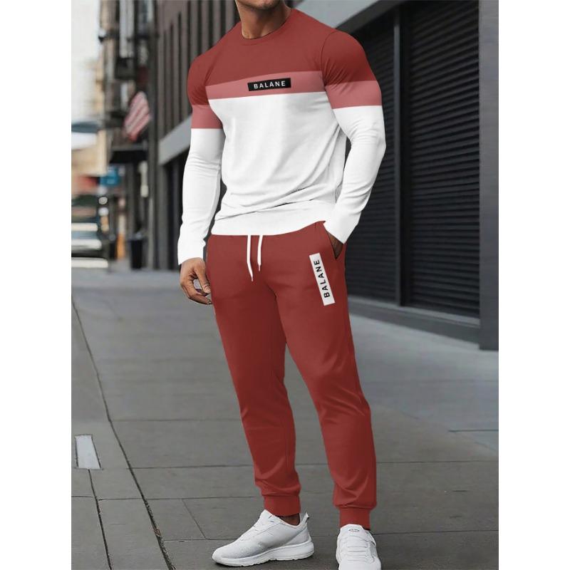 Men'S Casual Athletic Outfit Set - Long Sleeve Pattern T-Shirt And Drawstring Running Top