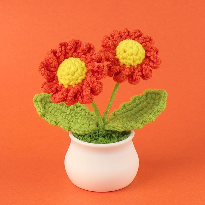 Hand-Knitted Wool Fake Flowers Set: Sunflower, Carnation, Tulip - Desktop Decor, Teacher/Student Gift, Everlasting Bouquet