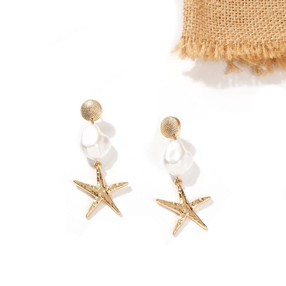 Women Fashion Starfish Shell Imitation Pearl Earrings Jewelry