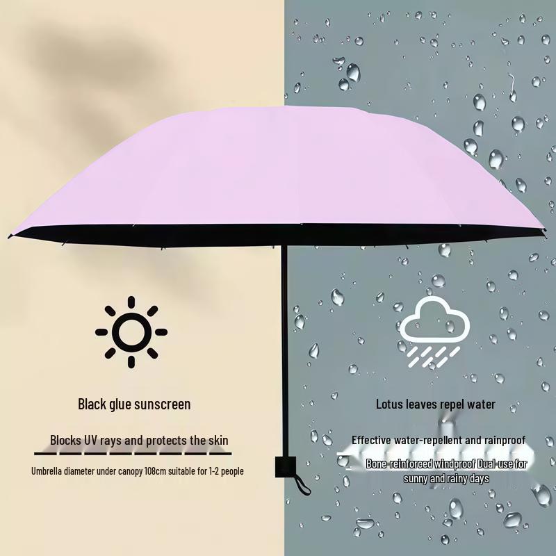 Large Dual-Use Umbrella for Sun and Rain, Manual Folding, Reinforced for Two, Black Glue Sunscreen, Suitable for Men and Women