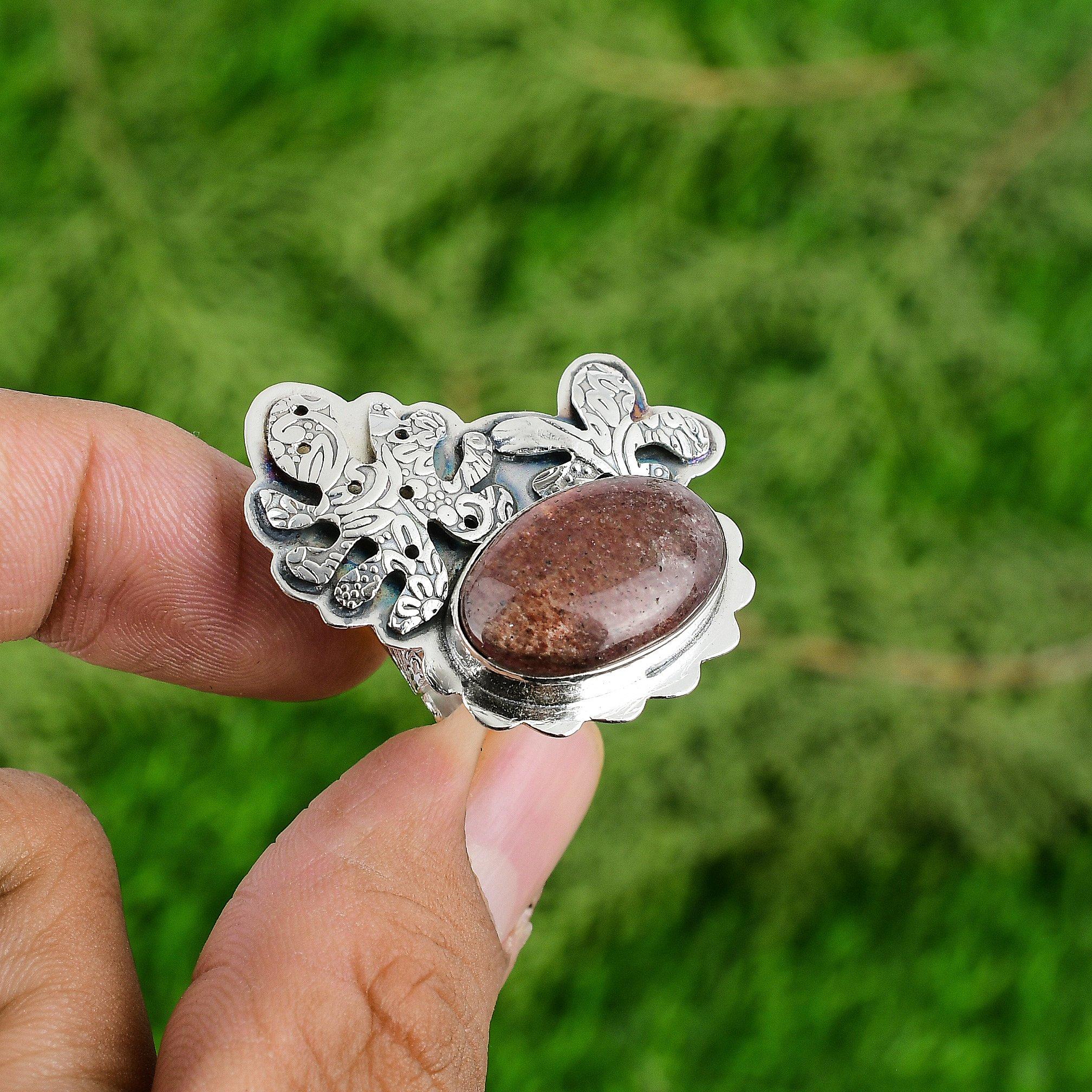 

Mothers day Deal Sunstone Gemstone Sterling Silver Sister Solitaire Ring Jewelry Adjustable