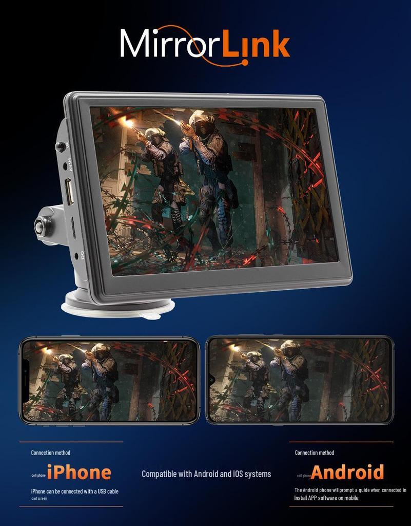 7" Portable Car Bluetooth MP5 Player with Android Auto, Rear View, Apple CarPlay, and Reversing Screen