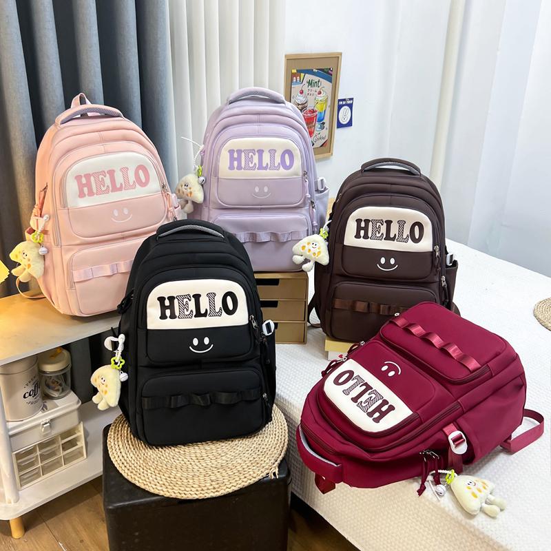 Junior High School Student Schoolbag Letter Print Large Capacity Backpack Men Women Color Contrast Backpack