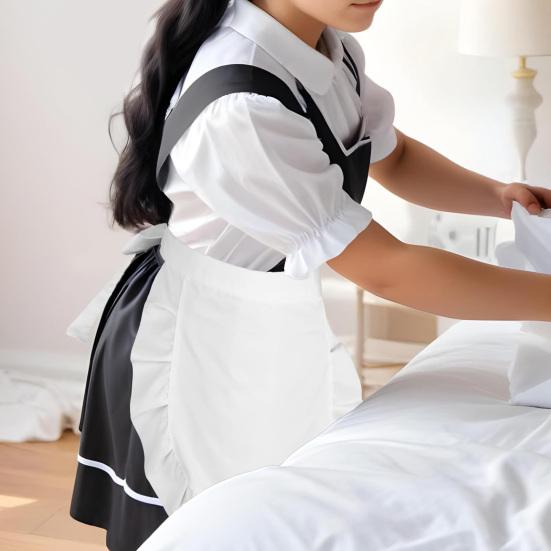 Maid Cosplay Apron Girls Ruffled Waist Apron Kitchen Costume Solid Color Fancy Dress Half Apron Cosplay Outfit Accessory