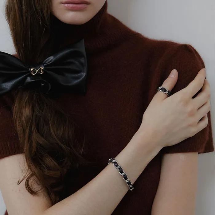 Chic Leather Ribbon Chain Bracelet (L243MBC010)