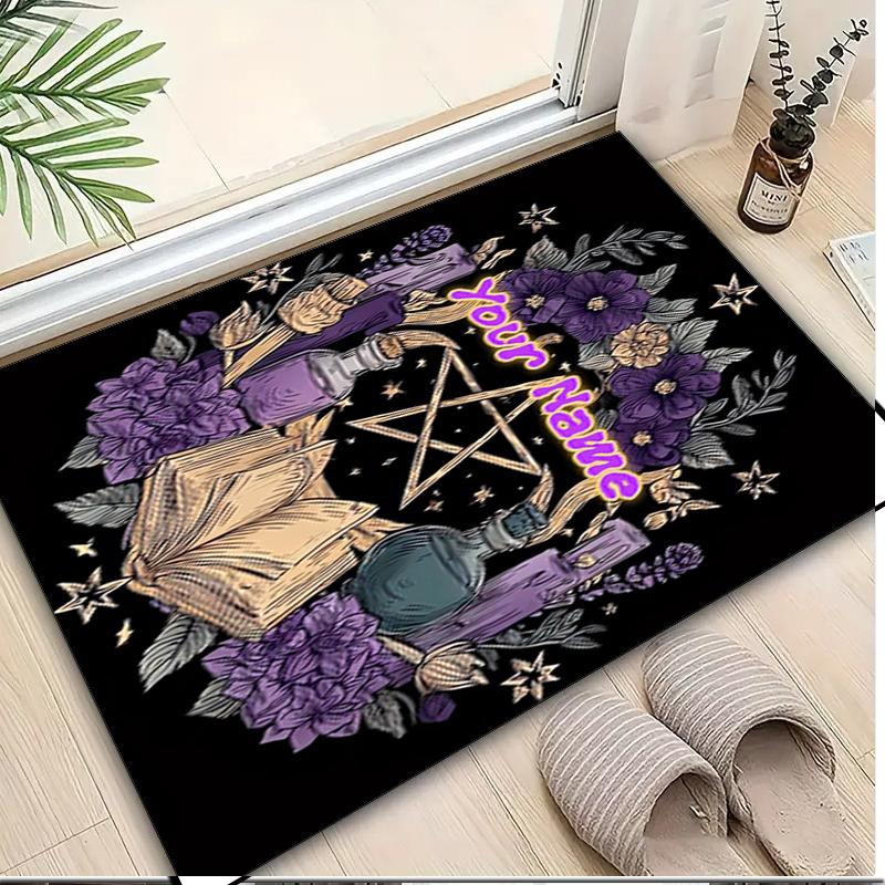 1PC Custom Name Witchcraft Spell Book Theme Floor Mat Ideal for Living Room, Game Rooms, Office, Bedroom,Floor Mat Playful Design