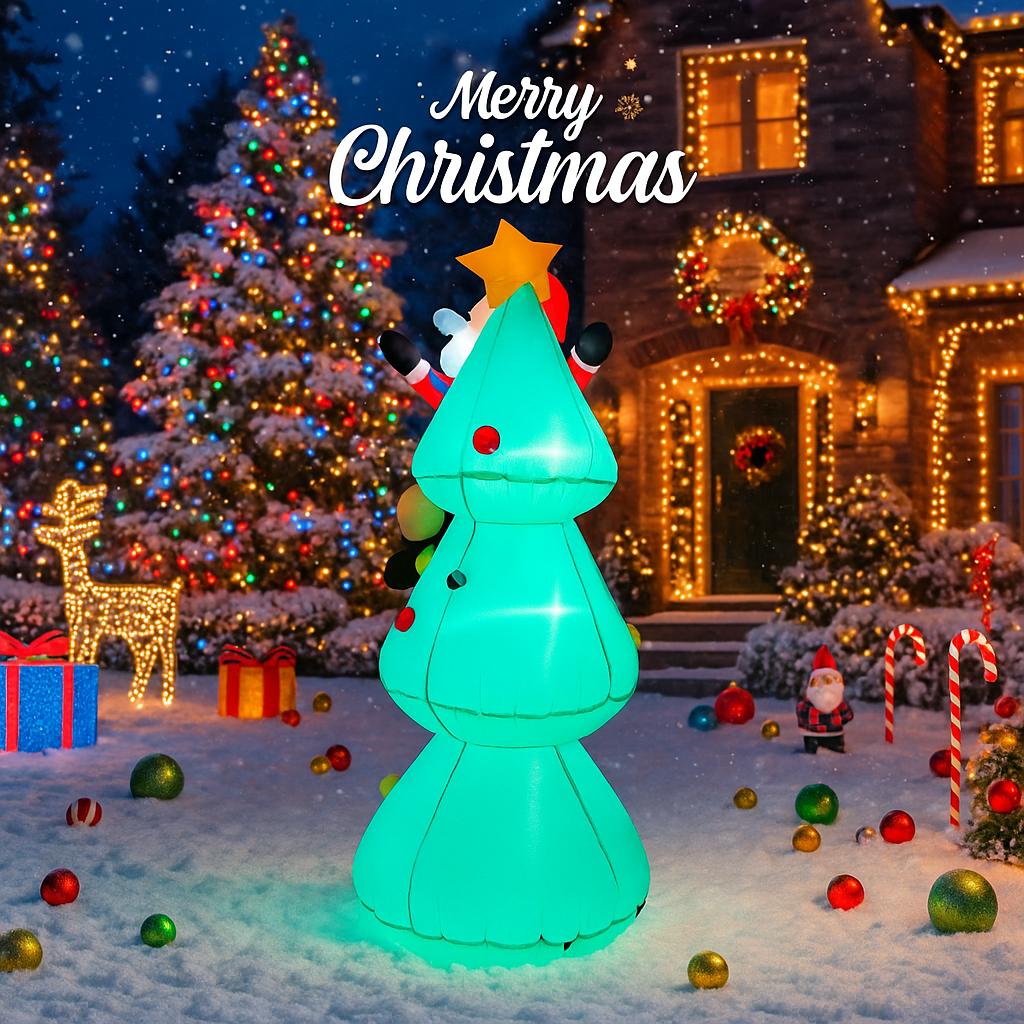 5.91FT Inflatable Toy Christmas Tree Decor Santa Claus Dog Xmas Yard Ornament Supplies With LED Lit Home Decoration Festive Gift