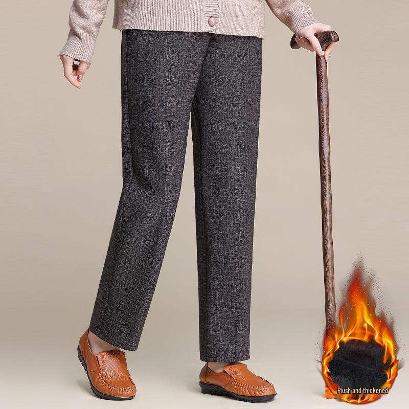 Hengyuanxiang Women's Plus Size Straight-Leg Pants - Spring & Autumn Wear for Middle-Aged & Elderly