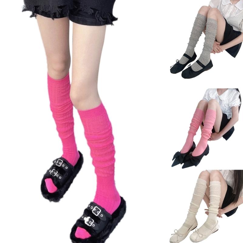 1 Paar Vier-Jahreszeiten-Stapel-Socken Damen Unifarben Stapelbare Socken Beinbekleidung Atmungsaktiv Langer Stil Kniehohe Socken