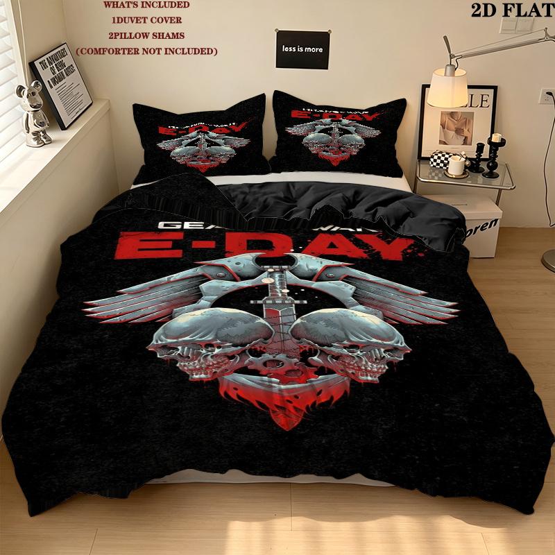 Gears War Pattern Bedding uilt Set uilt Cover Pillowcase Home Decoration Birthday Gift (1 * duvet cover + 2 * pillowcase without core)