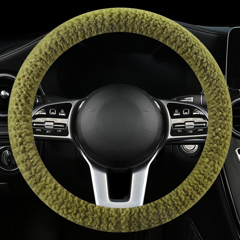 Winter Kunstmink Auto Lenkradbezug, Runde/D-Form Optionen, Weich Bequem und Warm, Passend für 14,5-15 Zoll Lenkräder