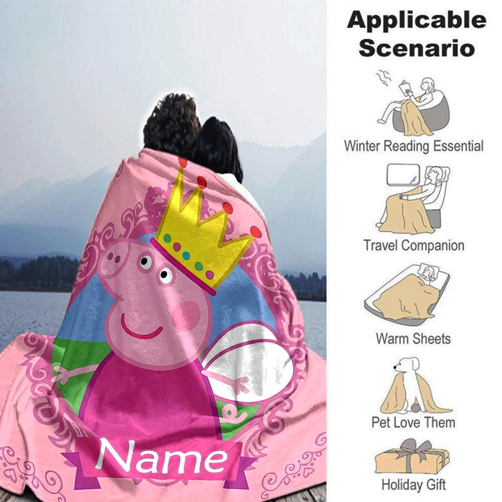 Customiz Name Personality Peppa Pig Blanket Soft &Warm Sofa Office Bed Travel Lunch Break Blanket, Gift Suitable All Seasons
