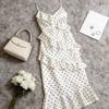 Spring and summer new waist thin pure desire lotus leaf edge thin long skirt French polka dot suspender dress women