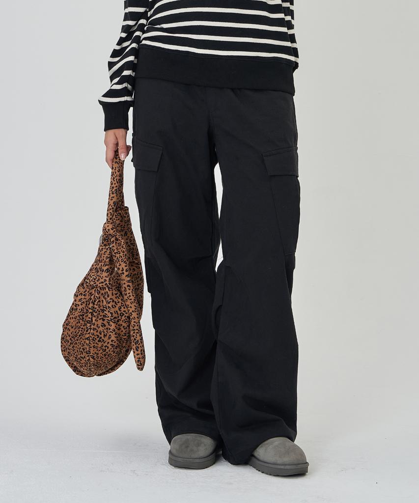 THE-ABON String Cargo Elastic Pants Beige