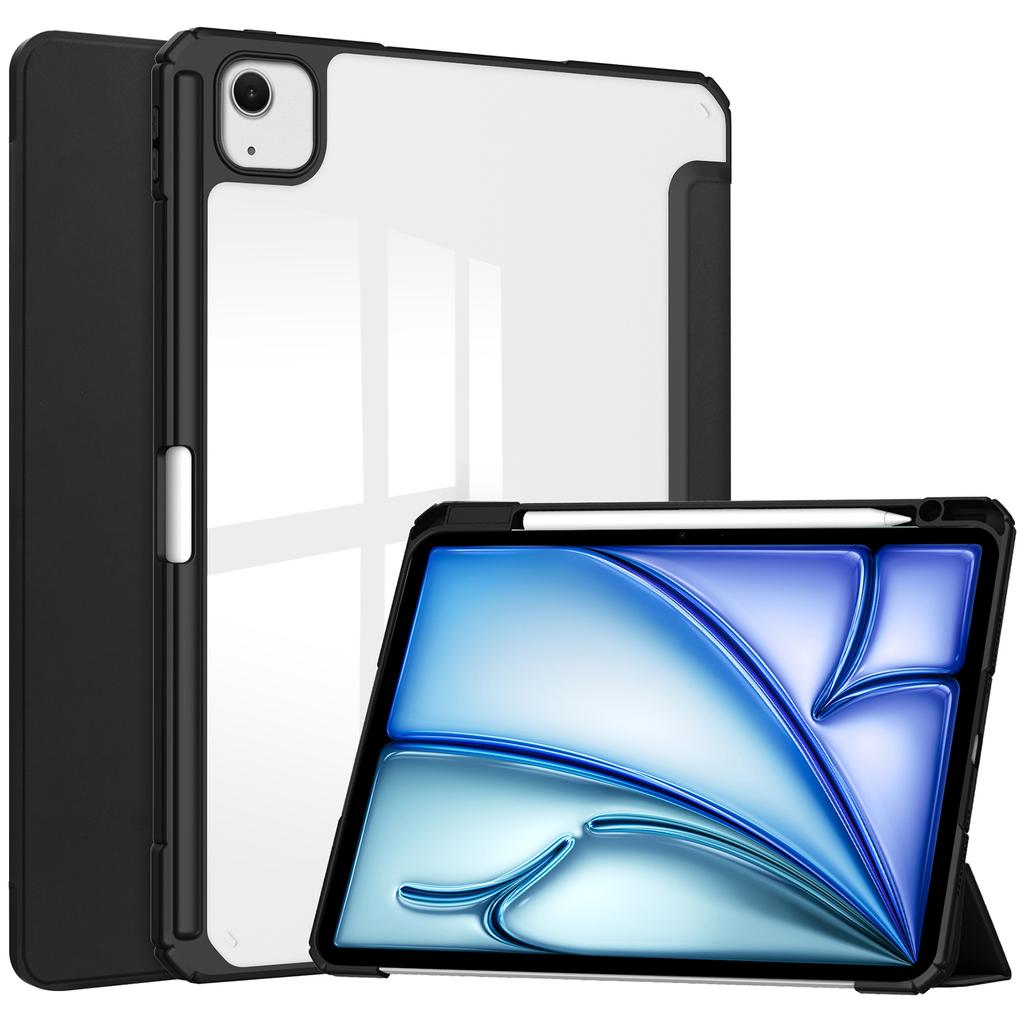For iPad Air 13 (2025)/(2024) Case PU Leather Clear Acrylic Tablet Cover Support Auto Sleep/Wake