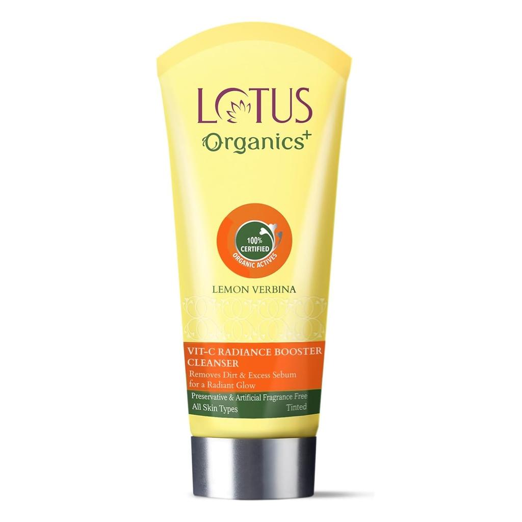Lotus Organics+ Vitamin C Radiance Booster Face Cleanser | 100% Certified Organic Lemon Verbena | Removes Dirt & Excess Sebum | All Skin Types | Fo