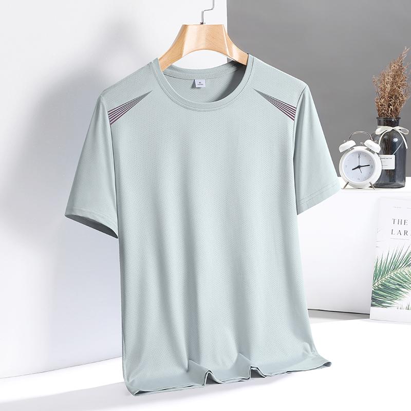 Camouflage Ice Silk Short-sleeved T-shirt Men's Thin Loose Quick-drying T-shirt Running Sports Elastic Men's Top Large Size