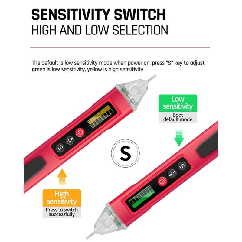 Adjustable Sensitivity Electrical Tester Pen Not Contact Voltage Detectors Live Wire Identifier Flashlight Color Display