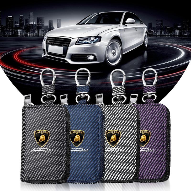 Unisex Kluczówka z Logo Samochodu z Włókna Węglowego Duża Pojemność Torba na Klucze Do Lamborghini Urus Huracan Aventador Premium Akcesoria Samochodowe