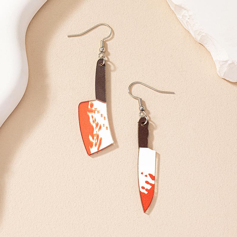 1 par Europeisk og amerikansk grenseoverskridende Halloween tegneserie blodig kjøttøks øredobber Dame morsomme overdrevne kniv øresmykker