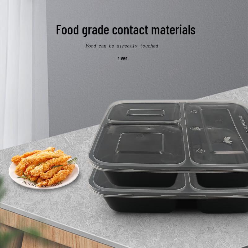 Jinmei Hewang 930ml Black 3-Compartment Disposable Takeaway Boxes
