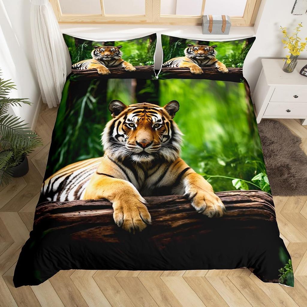 Tiger Duvet Cover Set Twin Queen for Boys Girls Wild Animal Print Bedding Set Soft Microfiber Comforter Cover with 2 Pillow Sham