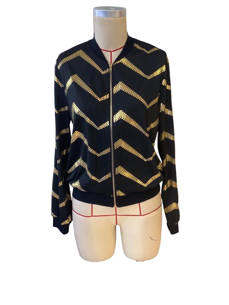 2025 Spring Gold Foil Print Women's Bomber Jacket