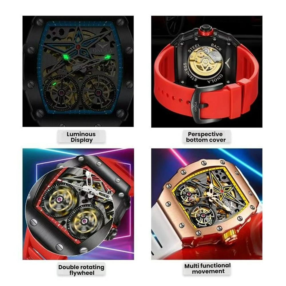 ONOLA New Fashion Mechanical Watch Flywheel Hollow Automatic Mechanical Men's Waterproof Watch