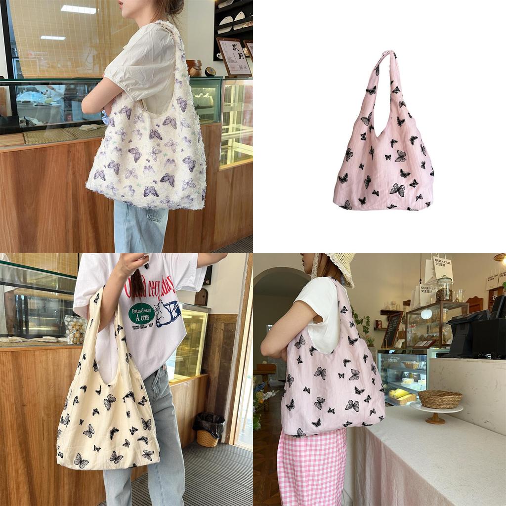 Trendy Lace Butterfly Canvas Tote Bag For Women With Large Capacity For Daily Use
