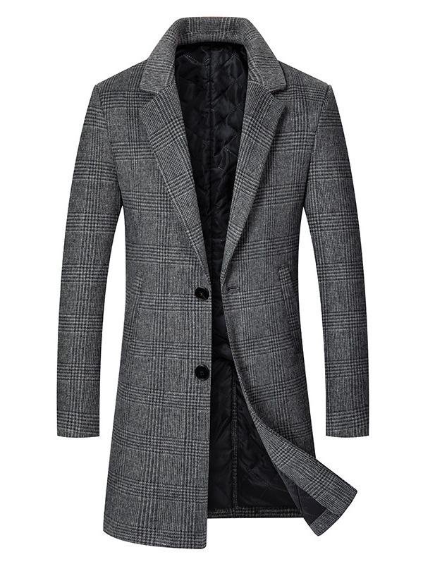 Yi Zhi Fan Men's Plaid Wool Coat - Mid-Length, Thickened Suit Collar Windbreaker