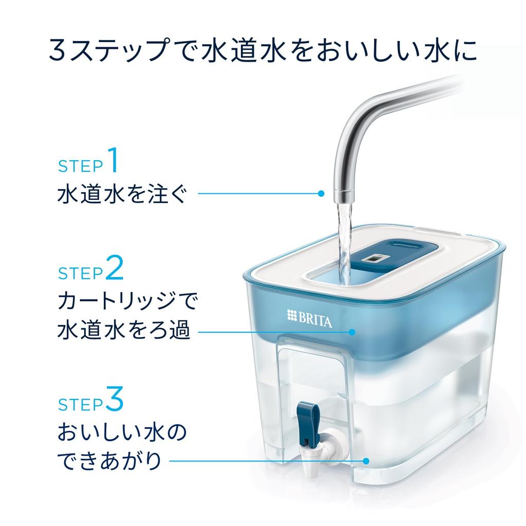 Brita Water Filter, Tank Type, PFOS/PFOA Removal Tested, Filtered Water Capacity: 4.85L (Total Capacity: 8.2L) [Genuine Japanese Product] Includes 2 F