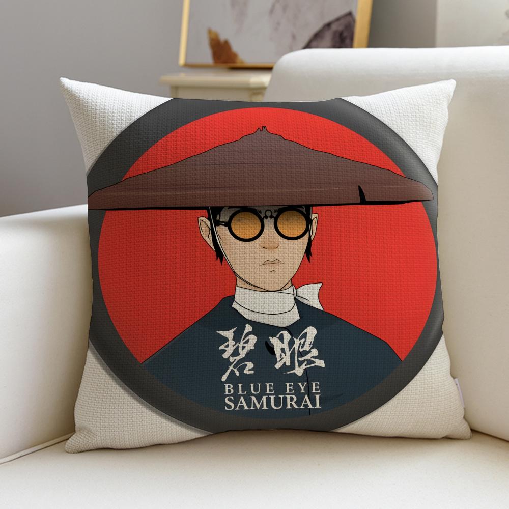 Fierce BBlue Eye SamuraiS Cushion Cover Breathable and skinfriendly linen pillowcase square removable and washable cushion