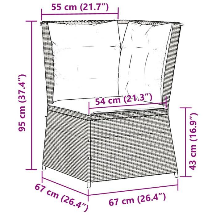 VidaXL Canapé d'angle de jardin et coussins gris clair résine tressée, canapé d'angle de jardin, siège d'angle de jardin, 368987