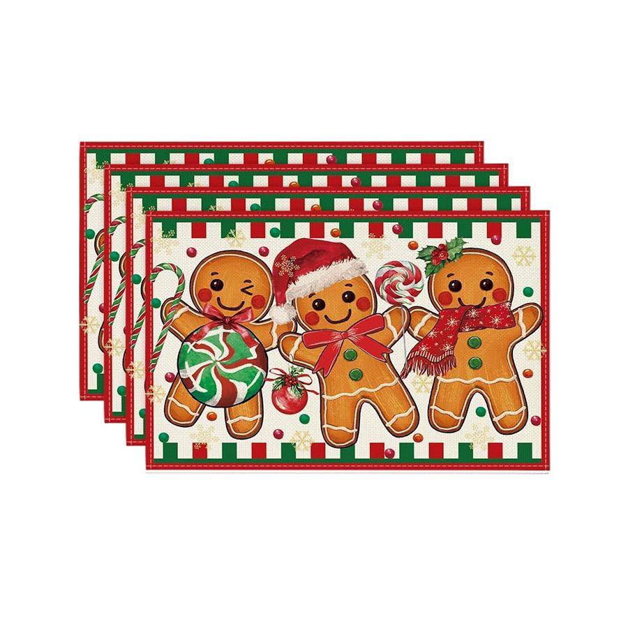 Festive Christmas Printed Linen Placemats - 4-Piece Set