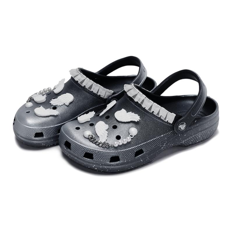 Crocs Classic clog 811 made starry sky angel wings dream ink splashing feeling gift box set hole shoes unisex black and silver