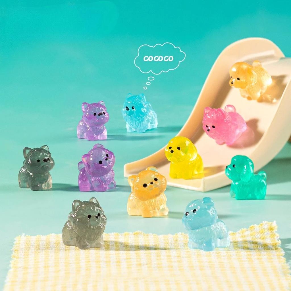 8pcs Mini Luminous Figures Puppy Miniature Decor Glow At Night Dog Dolls DIY Fairy Garden Landscape Ornament Accessories