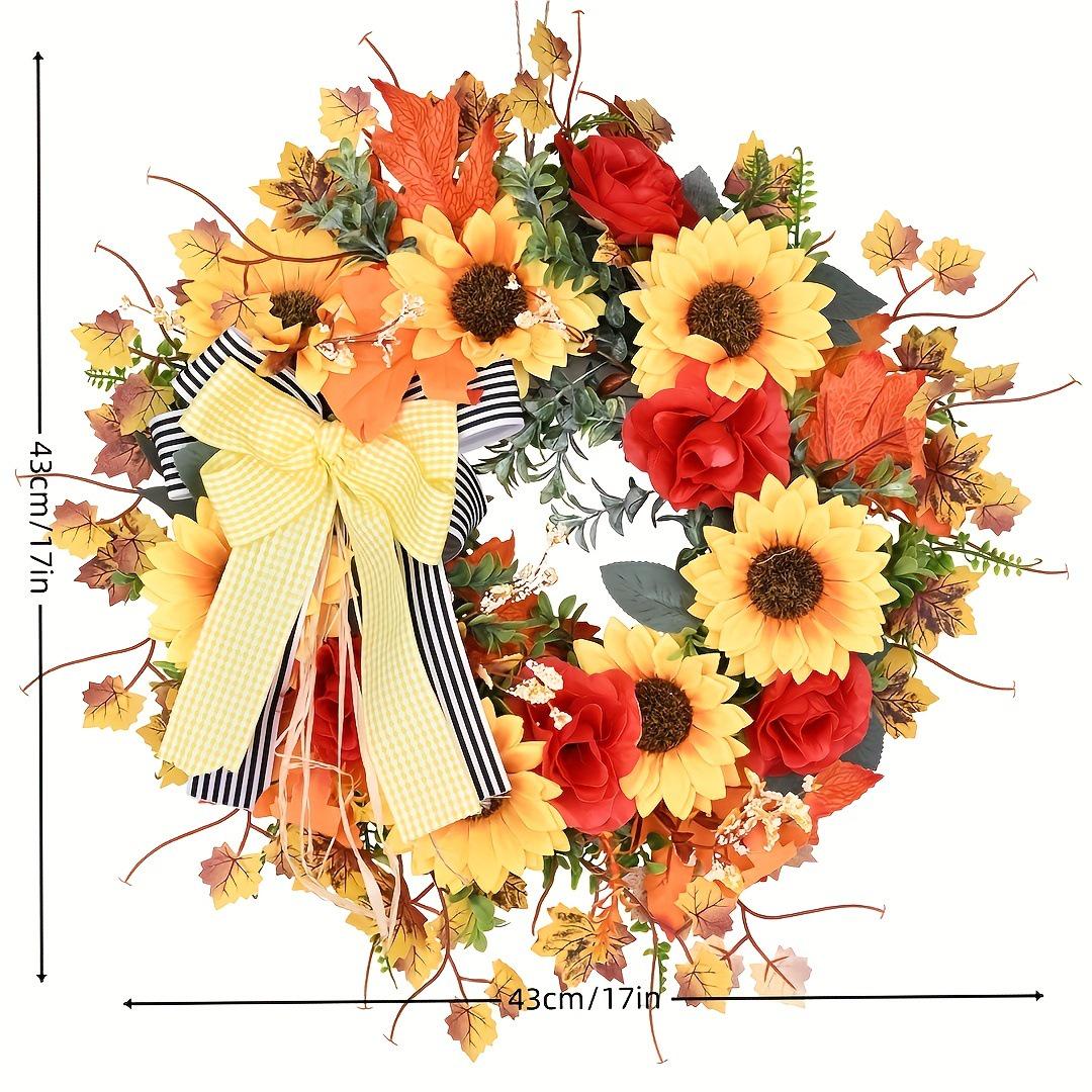 Wildflower Village Sunflower Wreath: Autumn Harvest Door Decoration for Thanksgiving