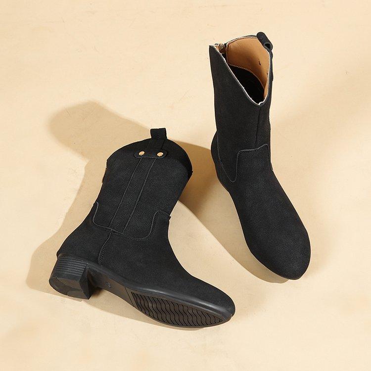New Mid-calf Boots Women's Suede Top Zipper Western Boots Autumn/Winter Half Boot Women's Shoes