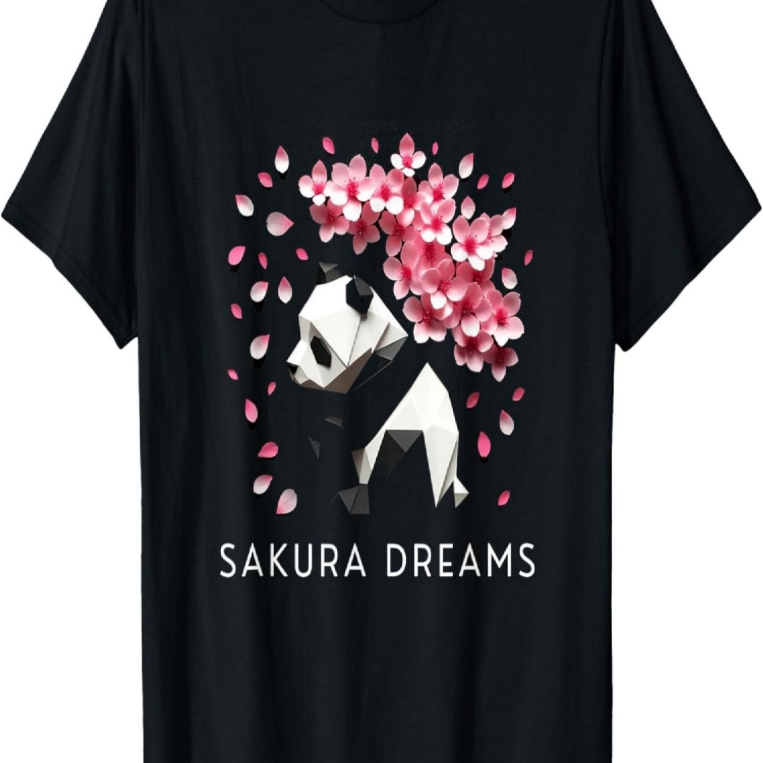 Sakura Dreams Polygon Panda Kawaii Cherry Blossom T-Shirt S
