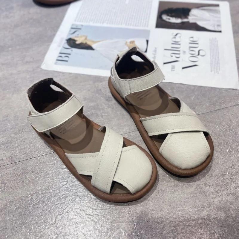 2025Women Roman Casual Soft Soled Sandals Summer Flats Shoes Plus Size Baotou Roman Leather Casual Shoes Zapatillas De Deporte