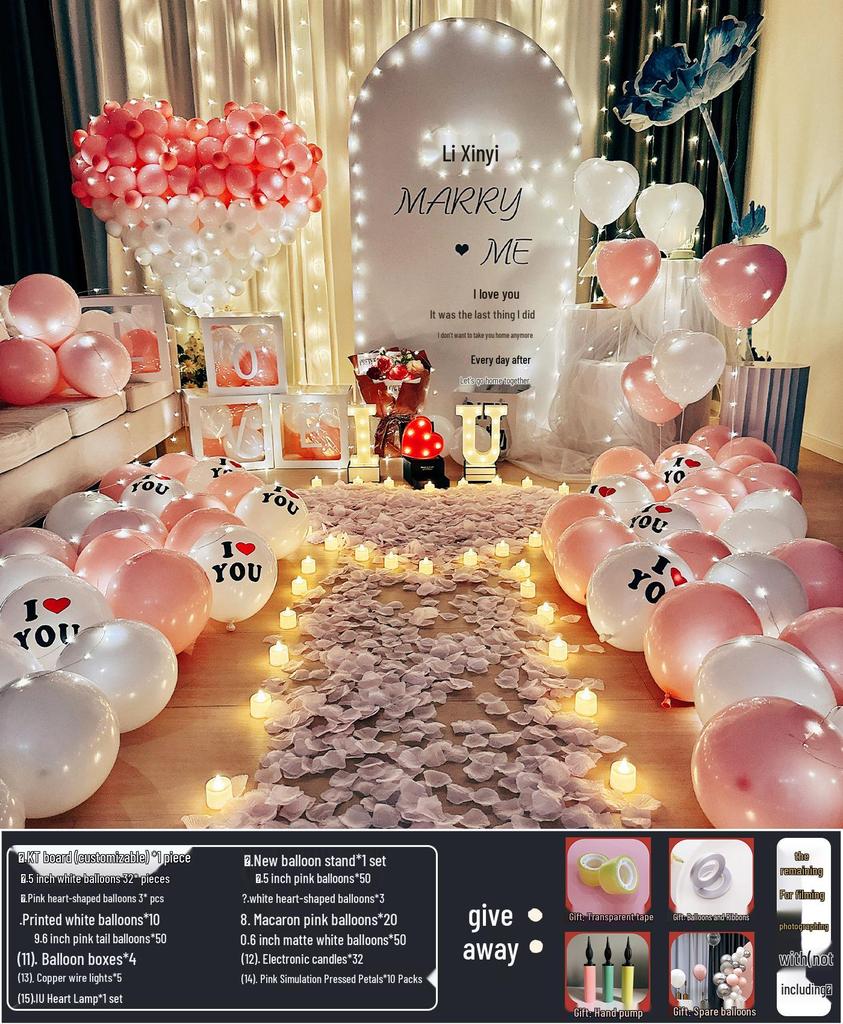 Anniversary Romantic Scene Decoration: Valentine's Confession Bedroom Proposal Balloon Wall Set