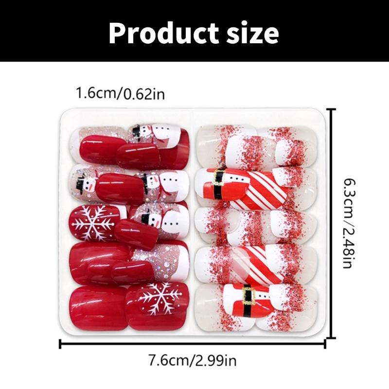 48Pcs Holiday Themed Snowman Snowflake Press On Nails Stick On Nail False Nail for Christmas Gatherings and Event