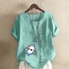Women's Fashion Round Neck Short Sleeve T-shirt Casual Cotton Linen Graphic Shirt White Mask Prined Summer Blouse Tops Plus Size