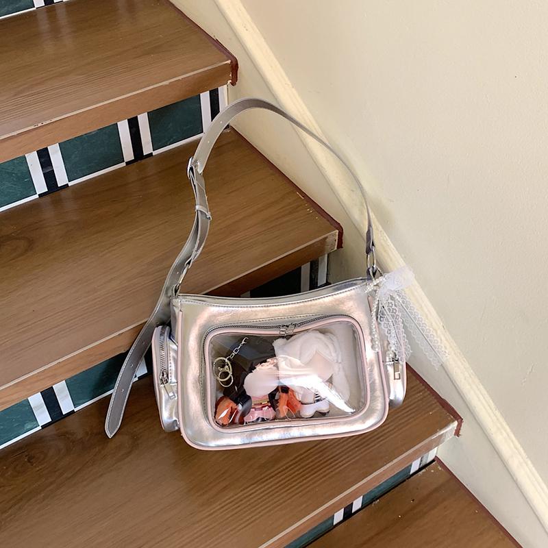 Fashion Transparent Ita Bag Large Capacity Shoulder Bags Cute Preppy Style Bag With Pendant Multi-layer Shopping Travel Bags