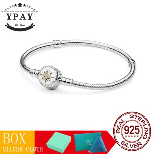 100 %Original Sterling Color Fashionable Jewelry Snake Chain Wrist Bracelet Women Shining Crown O Fit Charm Beads Clips Trendy Present