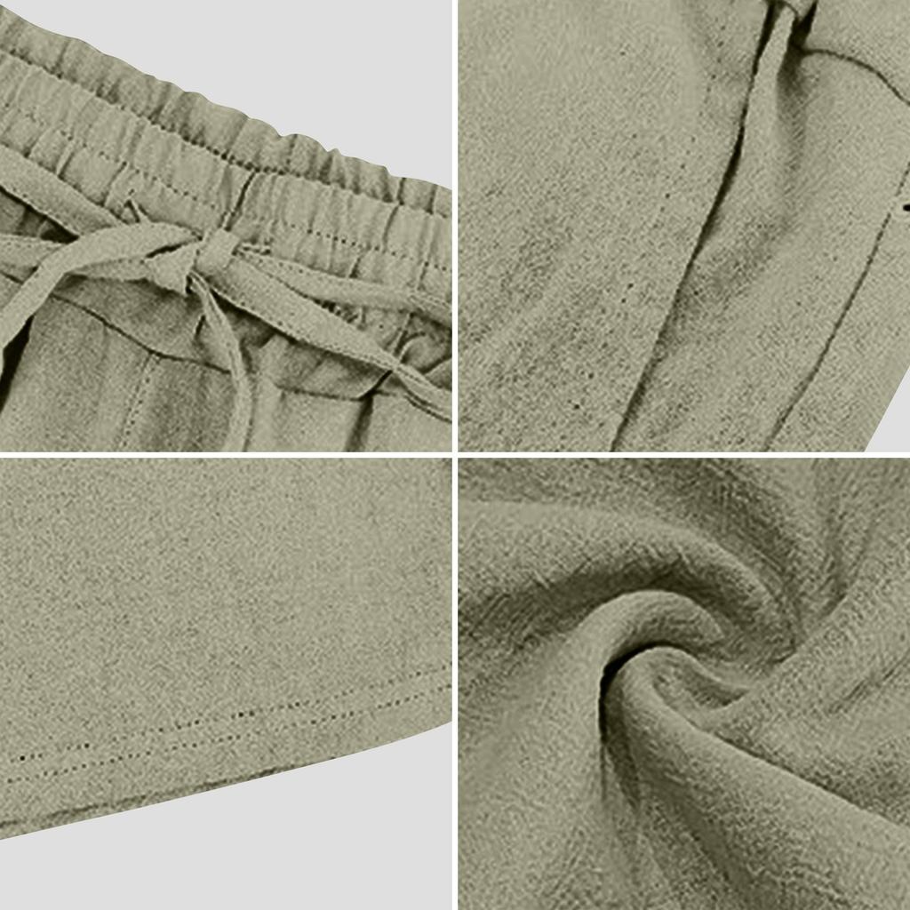 Men's Linen Breathable Drawstring Shorts Casual Loose Fit Lightweight Summer Beach Vacation Five Inch Inseam Shorts