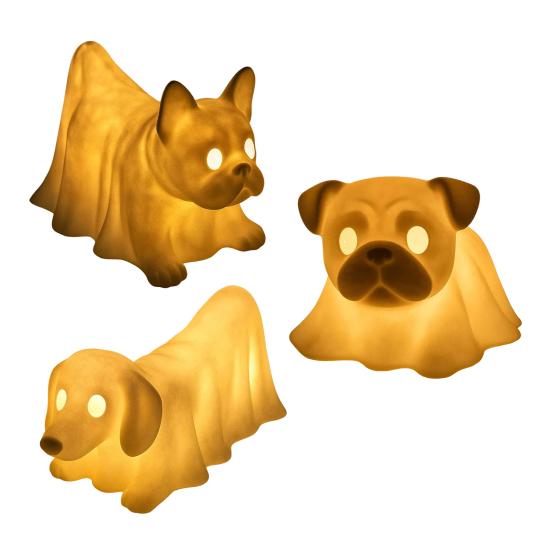 Halloween Ghost Dog Night Lamp Glowing Dachshund Pug French Bulldog Resin Statue Figurine Holiday Party Home Office Bedroom Decorative Lamp Dog Lovers