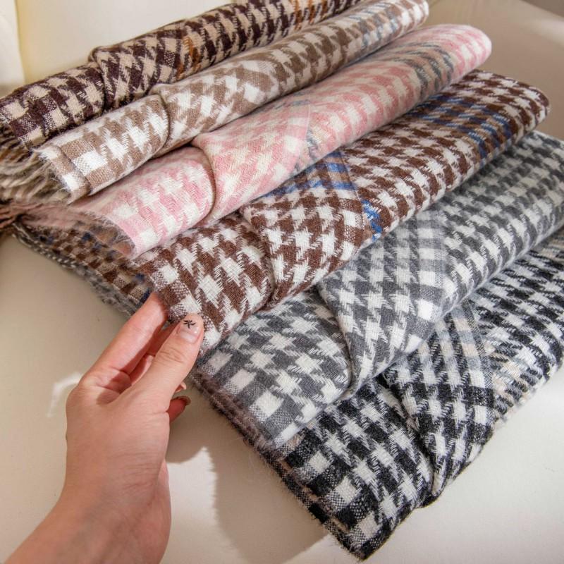 Womens Thickened Houndstooth Scarf With Contrast Colors Warm Winter Wrap Daily Wear Office Style