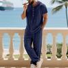 Men'S Casual Linen Hooded Shirt and Pants Set | Short Sleeve, Drawstring Waist, Non-Stretch, Solid White, Vacation Homewear with Woven Texture